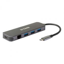 D-Link DUB-2334 USB-Hub mit Gigabit Ethernet und Ladefunktion 1x USB-C mit PD, 3x USB-A 3.0, 1x Gigabit Ethernet