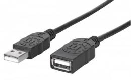 Hi-Speed USB 2.0 Verlngerungskabel MANHATTAN USB 2.0, Typ A Stecker - Typ A Buchse, 480 Mbps, 1 m, Schwarz