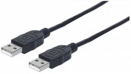 Hi-Speed USB A Anschlusskabel MANHATTAN USB 2.0, Typ A Stecker - Typ A Stecker, 480 Mbps, 3 m, Schwarz