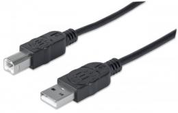 Hi-Speed USB B Anschlusskabel MANHATTAN USB 2.0, Typ A Stecker - Typ B Stecker, 480 Mbps, 5 m, Schwarz