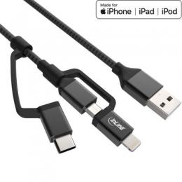 Ein Angebot für InLine 3-in1 USB Kabel, Micro-USB, Lightning, USB Typ-C, schwarz/Alu, 1,5m MFi-zertifiziert InLine aus dem Bereich Kabel > Lightning USB - jetzt kaufen.