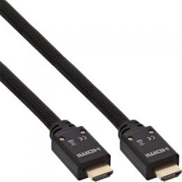 InLine HDMI Aktiv-Kabel, HDMI-High Speed mit Ethernet, 4K2K, Stecker / Stecker, schwarz / gold, Nylon Geflecht Mantel 15m