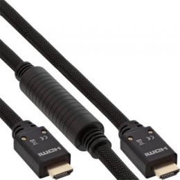 InLine HDMI Aktiv-Kabel, HDMI-High Speed mit Ethernet, 4K2K, Stecker / Stecker, schwarz / gold, Nylon Geflecht Mantel 25m