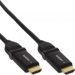 InLine HDMI Kabel, HDMI-High Speed mit Ethernet, Stecker / Stecker, verg. Kontakte, schwarz, flexible Winkelstecker, 0,5m