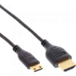 InLine HDMI Superslim Kabel A an C, HDMI-High Speed mit Ethernet, Premium, schwarz / gold, 0,3m