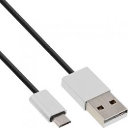 InLine Micro-USB 2.0 Kabel, USB-A Stecker an Micro-B Stecker, schwarz/Alu, flexibel, 1,5m
