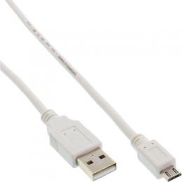 InLine Micro-USB 2.0 Kabel, USB-A Stecker an Micro-B Stecker, wei, 1,5m