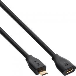 InLine Micro-USB Verlngerung, USB 2.0 Micro-B Stecker auf Buchse, schwarz, vergoldete Kontakte, 1,5m