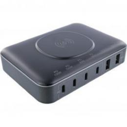 InLine Qi Powerstation Multiport, Netzteil, Ladegerät 4x USB Typ-C, 2x USB Typ-A, GaN, 100W, Wireless charging 15W, schwarz