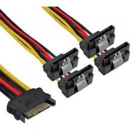 InLine SATA Strom-Y-Kabel, SATA Buchse an 4x SATA Stecker gewinkelt, mit Sicherheitslaschen, 0,15m