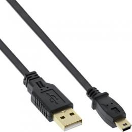 InLine USB 2.0 Flachkabel, USB A Stecker an Mini-B Stecker (5pol.), schwarz, 1m