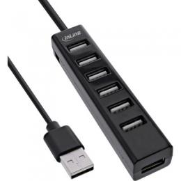 InLine USB 2.0 Hub, 7-Port, schwarz, mit 1m USB DC Kabel, schwarz