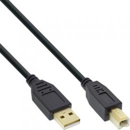 InLine USB 2.0 Kabel, A an B, schwarz, Kontakte gold, 3m