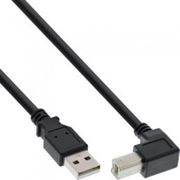 InLine USB 2.0 Kabel, A an B unten abgewinkelt, schwarz, 3m