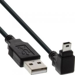 InLine USB 2.0 Mini-Kabel, Stecker A an Mini-B Stecker (5pol.) unten abgewinkelt 90, schwarz, 0,3m