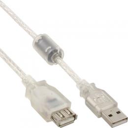InLine USB 2.0 Verlngerung, Stecker / Buchse, Typ A, transparent, mit Ferritkern, 1,8m