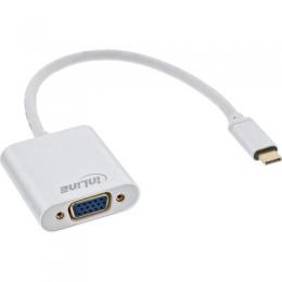 InLine USB Display Konverter, USB Typ-C Stecker zu VGA Buchse (DP Alt Mode), silber, 0.2m