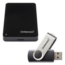 Intenso Memory Case 2TB Schwarz inkl. Intenso Basic Line 8GB Bundle mit Externer Festplatte und USB-Stick