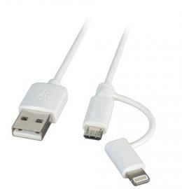 MFI USB 2.0 Kabel Typ-A auf 2 in 1 Stecker - Micro B / Lightning, wei, 1m