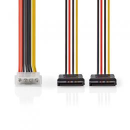 Nedis Interne Stromkabel | Molex Stecker | 2x SATA 15-Pin-Buchse | Vergoldet | 0.15 m | rund | PVC | Mehrfarbig | Umschlag
