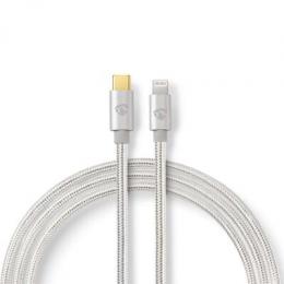 Nedis USB-Kabel | USB 2.0 | Apple Lightning 8-Pin | USB-C™ Stecker | 480 Mbps | Vergoldet | 1.00 m | rund | Geflochten / Nylon | Aluminium / Silber |