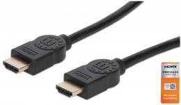 Zertifiziertes Premium High Speed HDMI-Kabel mit Ethernet-Kanal MANHATTAN 4K@60Hz, HEC, ARC, 3D, 18 Gbit/s Bandbreite, HDMI-Stecker auf HDMI-Stecker, geschirmt, schwarz, 1,8 m