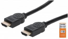 Zertifiziertes Premium High Speed HDMI-Kabel mit Ethernet-Kanal MANHATTAN 4K@60Hz, HEC, ARC, 3D, 18 Gbit/s Bandbreite, HDMI-Stecker auf HDMI-Stecker, geschirmt, schwarz, 3 m