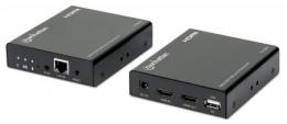 1080p HDMI KVM over IP Extender Set MANHATTAN HDMI-Signalverlngerung mit 1080p@60Hz bis zu 120 m ber ein Cat6-Netzwerkkabel oder IP-fhiges Netzwerk, USB-A-Ports fr PC/Maus/Tastatur an Sender- und