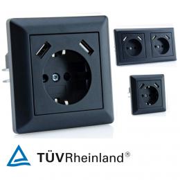 230 V Schutzkontakt Steckdose 2 x USB Ladegeräte passend für Gira 55 Schwarz glänzend TÜV