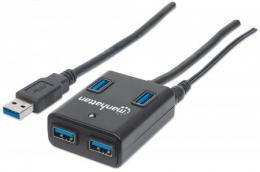 4-Port USB 3.2 Gen 1 Hub MANHATTAN USB-A-Stecker auf 4 x USB-A Buchse, 5 Gbit/s Datenbertragungsrate, Stromversorgung ber Netzteil oder USB