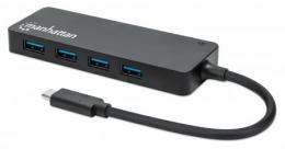 4-Port USB 3.2 Gen 1 Hub MANHATTAN USB-C-Stecker auf 4 x USB-A-Buchse, 5 Gbit/s Datenbertragungsraten, Stromversorgung ber USB, schwarz