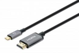 4K@60Hz USB-C auf HDMI-Adapterkabel MANHATTAN USB-C-Stecker auf HDMI-Stecker, 1 m, vergoldete Kontakte, geeignet fr Smartphones, Tablets, Notebooks und mehr, schwarz