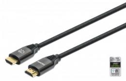 8K@60Hz Zertifiziertes Ultra High Speed HDMI-Kabel mit Ethernet-Kanal MANHATTAN HDMI-Stecker auf Stecker, 1 m, untersttzt 4K@120Hz, 48G, Dynamic HDR, HEC, eARC, vergoldete Kontakte, geflochtene Stoff