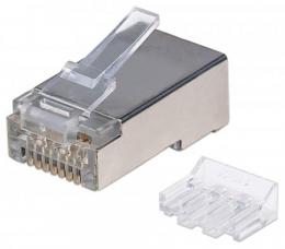 90er-Pack Cat6A RJ45-Modularstecker INTELLINET STP, 3-Punkt-Aderkontaktierung, fr Massivdraht, 90 Stecker im Becher