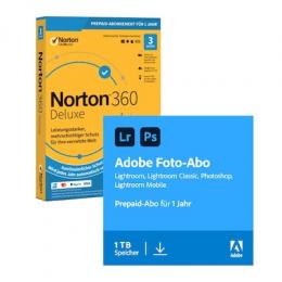 Adobe Creative Cloud Foto-Abo | 1 Jahr | 1TB | PC/Mac inkl. Norton 360 Deluxe | 12 Monate | 5 Geräte