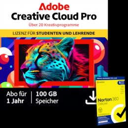 Adobe Creative Cloud Pro STE | 1 Jahr | 100GB | PC/Mac inkl. Norton 360 Deluxe | 12 Monate | 5 Geräte
