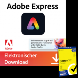Adobe Express Premium | 1 Jahr | 100GB | Web/iOS/Android inkl. Norton 360 Deluxe | 12 Monate | 5 Geräte