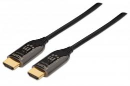 Aktives optisches HDMI-Glasfaserkabel  MANHATTAN 4K@60Hz, AOC (Active Optical Cable), HDR, HEC, HDCP 2.2, CEC, 3D, 2 x HDMI-Stecker, vergoldete Kontakte, geschirmt, schwarz, 70 m