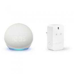 Amazon Echo Dot 5th Gen. mit Uhr & Amazon Smart Plug Bundle [Bundle mit dem Amazon Echo Dot der 5. Generation mit Uhr in weiß und dem Amazon Smart Plu