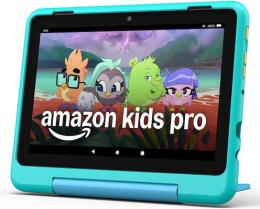 Amazon Fire HD 8 Kids Pro-Tablet (2024), Hello Teal von 6 bis 12 Jahren, 13 Stunden Akkulaufzeit, kindgerechte Hülle,  8-Zoll-HD-Display, 32GB