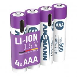 Ansmann Li-Ion Akku Micro/AAA, 4er-Set mit USB-C-Ladebuchse, 1,5 V, 400 mAh