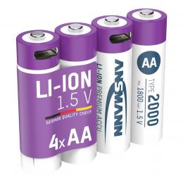 Ansmann Li-Ion Akku Mignon/AA 4er-Set mit USB-C-Ladebuchse, 1,5 V, 2000 mAh