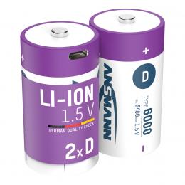 Ansmann Li-Ion Akku Mono D 2er-Set mit USB-C-Ladebuchse, 1,5 V, 5400 mAh