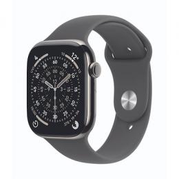 Apple Watch Series 11 Cellular 46mm Natur Titan Gehäuse mit Steingrau Sport Band - M/L