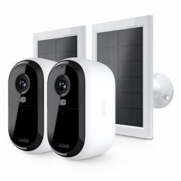Arlo Essential 3 2K Kamera Weiß 2er Set inkl. Solarpanel 4MP (2560x1440), WLAN, Akku, Indoor/Outdoor, Intelligente Erkennung