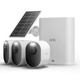 Arlo Ultra 3 Kamera Weiß 3er Set inkl. Smart Hub und Solarpanel 4K Auflösung, WLAN, Akku/Solarstrom, IP65 Wetterfest, 180° Blickwinkel