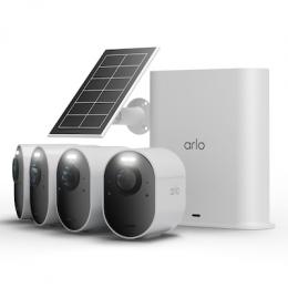 Arlo Ultra 3 Kamera Weiß 4er Set inkl. Smart Hub und Solarpanel 4K Auflösung, WLAN, Akku/Solarstrom, IP65 Wetterfest, 180° Blickwinkel