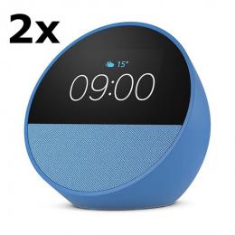 Bundle 2x Amazon Echo Spot (2024), blau Smart Clock, Erinnerungen, Wetter, Timer und mehr. Lass dir Songtitel anzeigen und steuere einfach per Sprachb