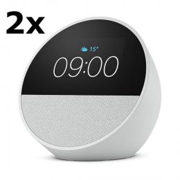 Bundle 2x Amazon Echo Spot (2024), weiß Smart Clock, Erinnerungen, Wetter, Timer und mehr. Lass dir Songtitel anzeigen und steuere einfach per Sprachb
