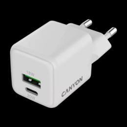 CANYON Charger CU20AC GaN 20W 1xPD 1xQC EU White